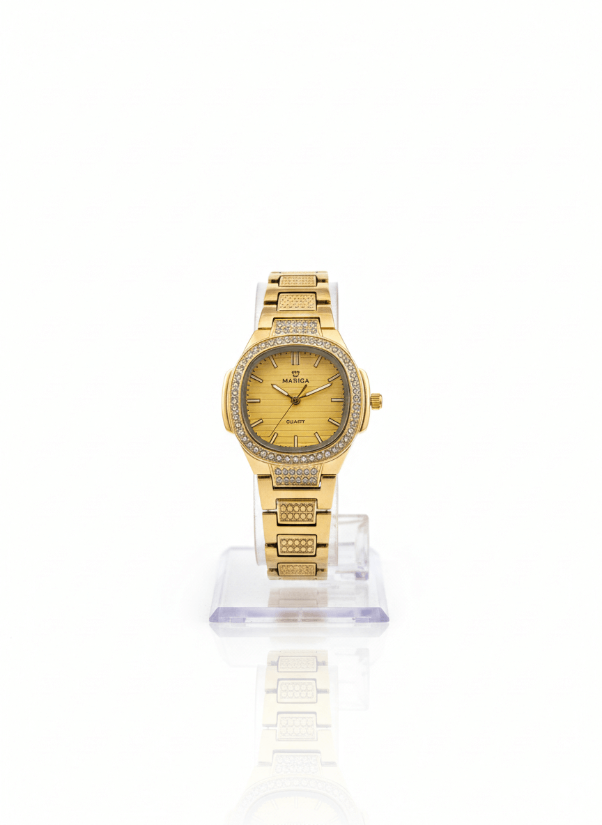 Mariga Luxury Gold-Tone Crystal Bezel Watch