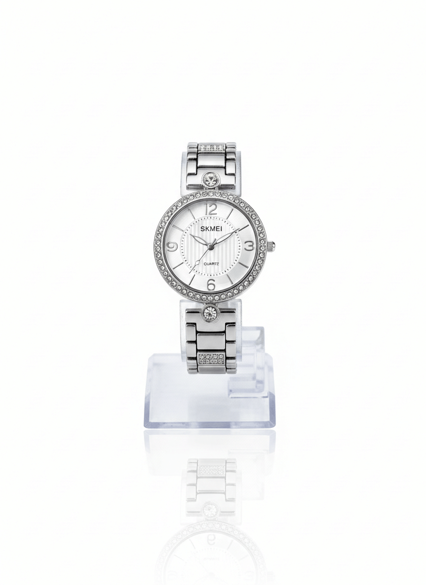 SKMEI Silver Radiance Crystal-Embellished Watch
