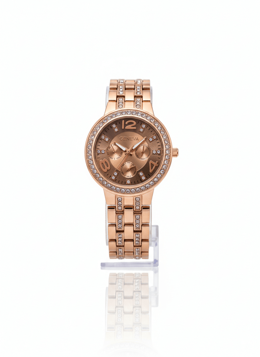 Geneva Luxe Rose Gold Crystal Pavé Statement Watch