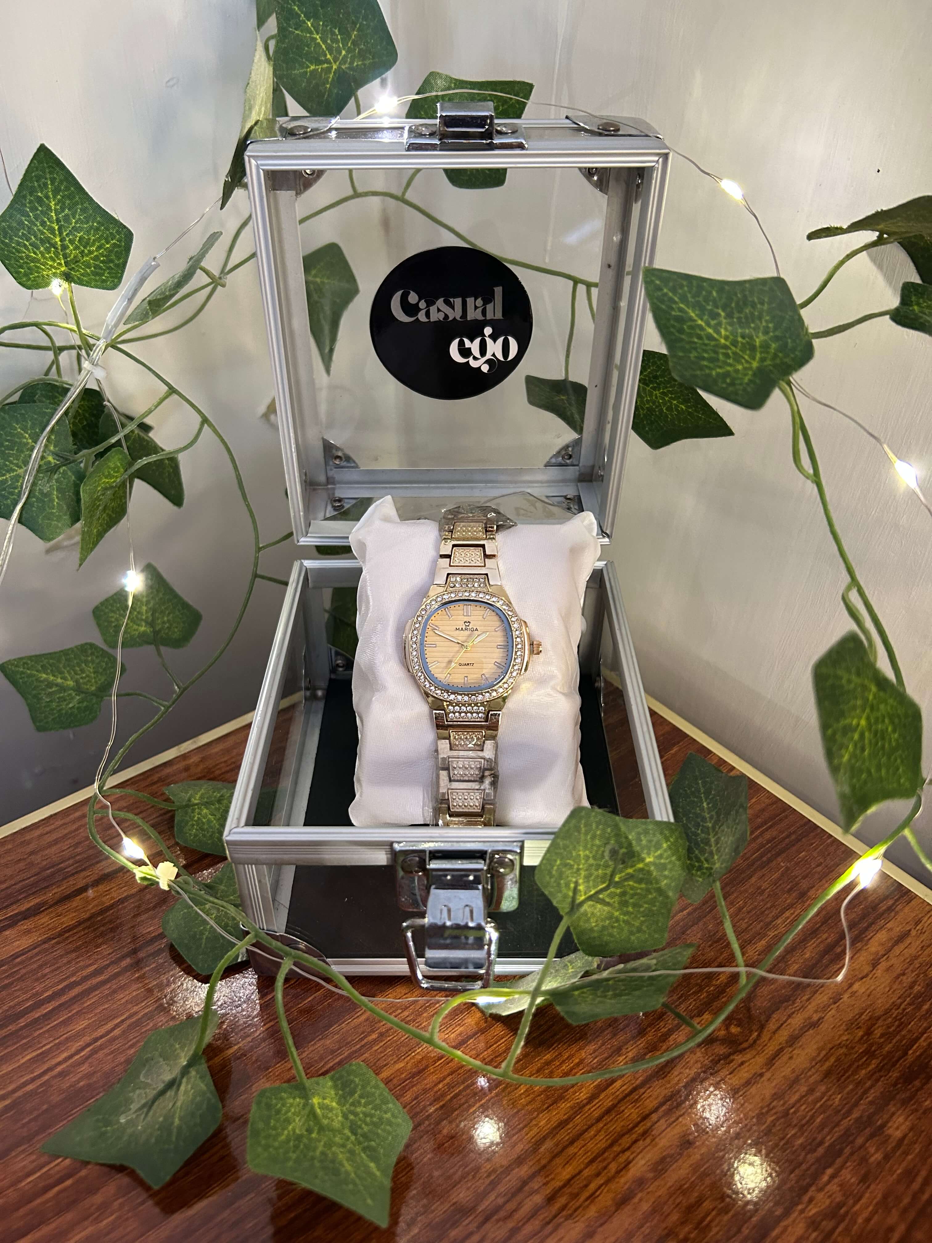 Mariga Luxury Gold-Tone Crystal Bezel Watch