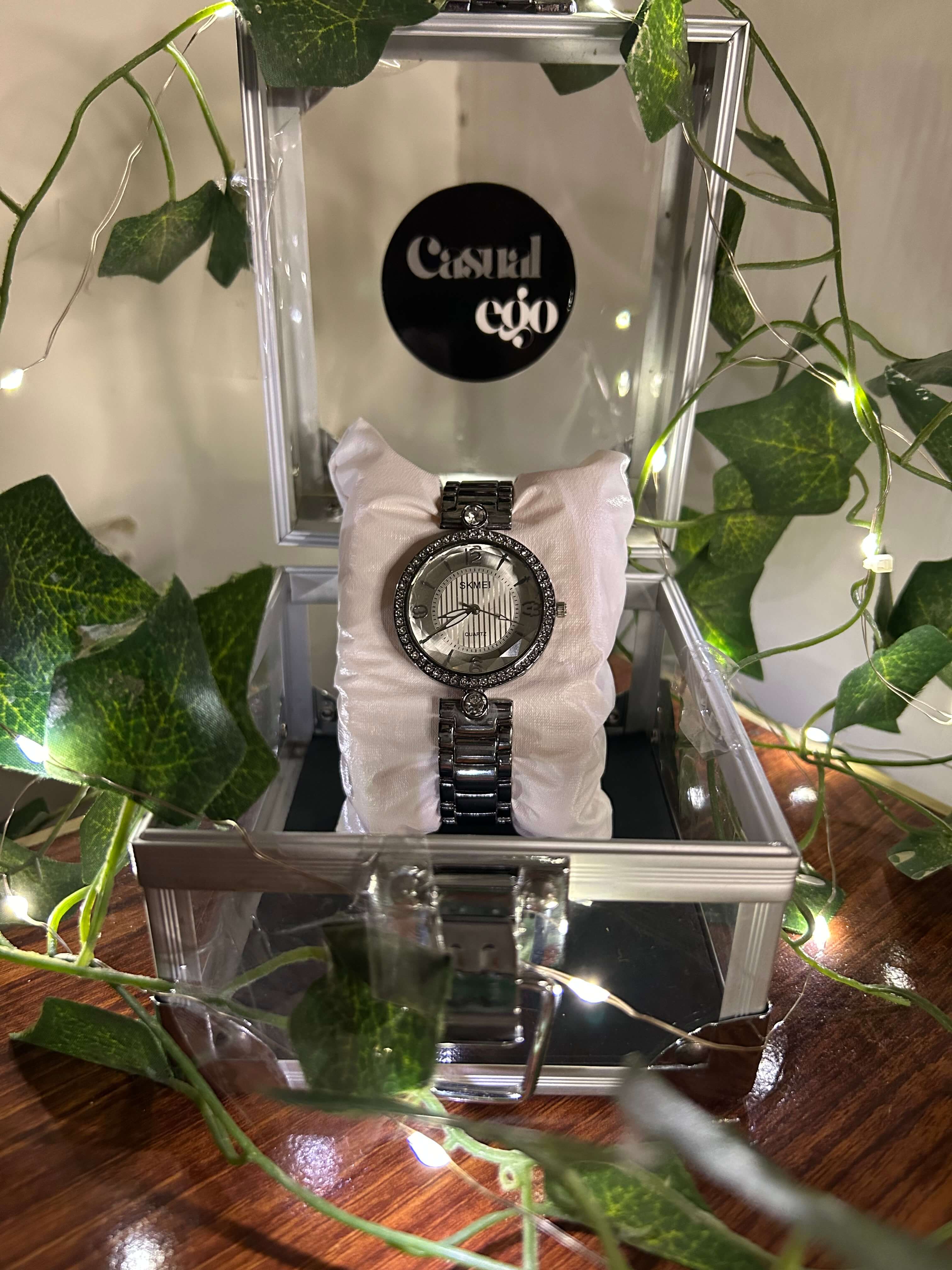 SKMEI Silver Radiance Crystal-Embellished Watch