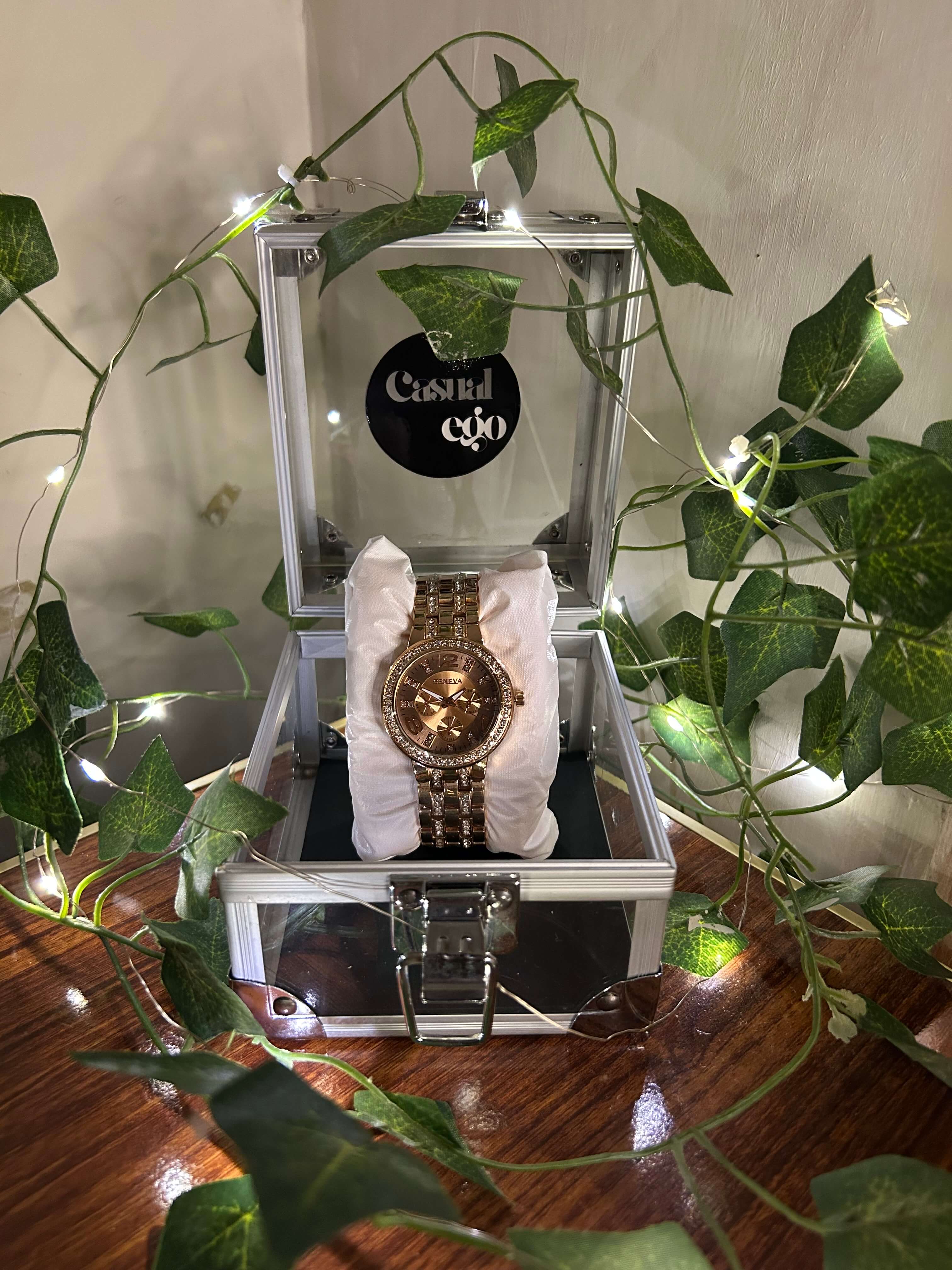 Geneva Luxe Rose Gold Crystal Pavé Statement Watch