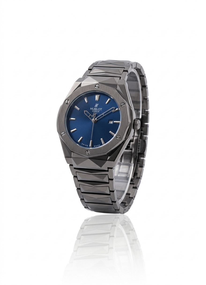 Sculpted Geometric Mens Watch in Matte Blue